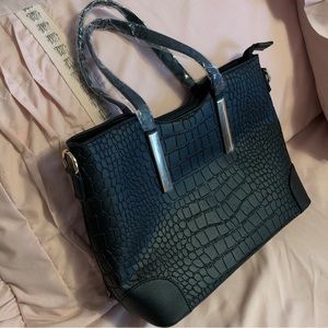 black leather handbag